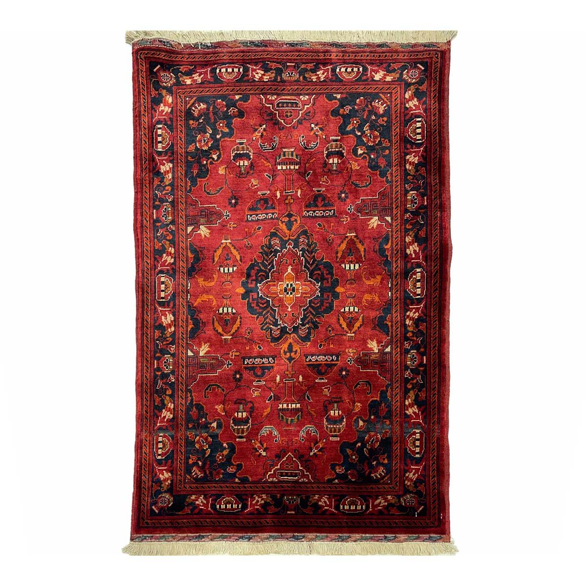 El Dokuma Madalyon Afgan Bilicik Yün Halı (80x120 cm)