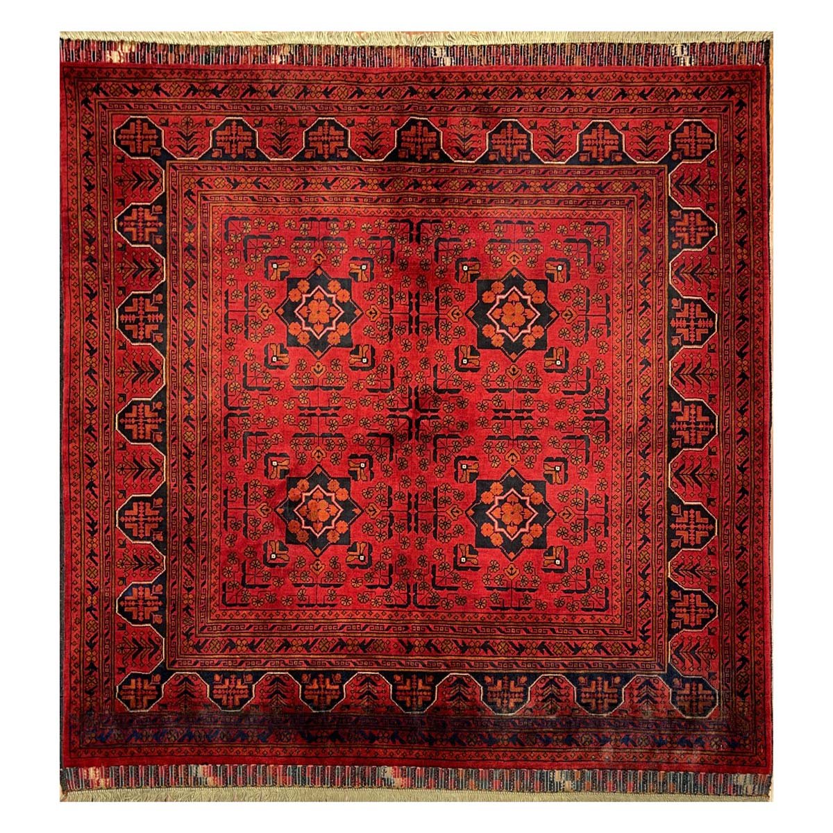 El Dokuma Afgan Bilicik Kare Yün Halı (125x125 cm)