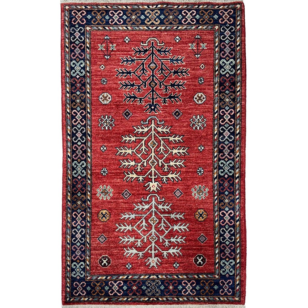 El Dokuma Kırmızı Afgan Kabile Yün Halı (90x150 cm)