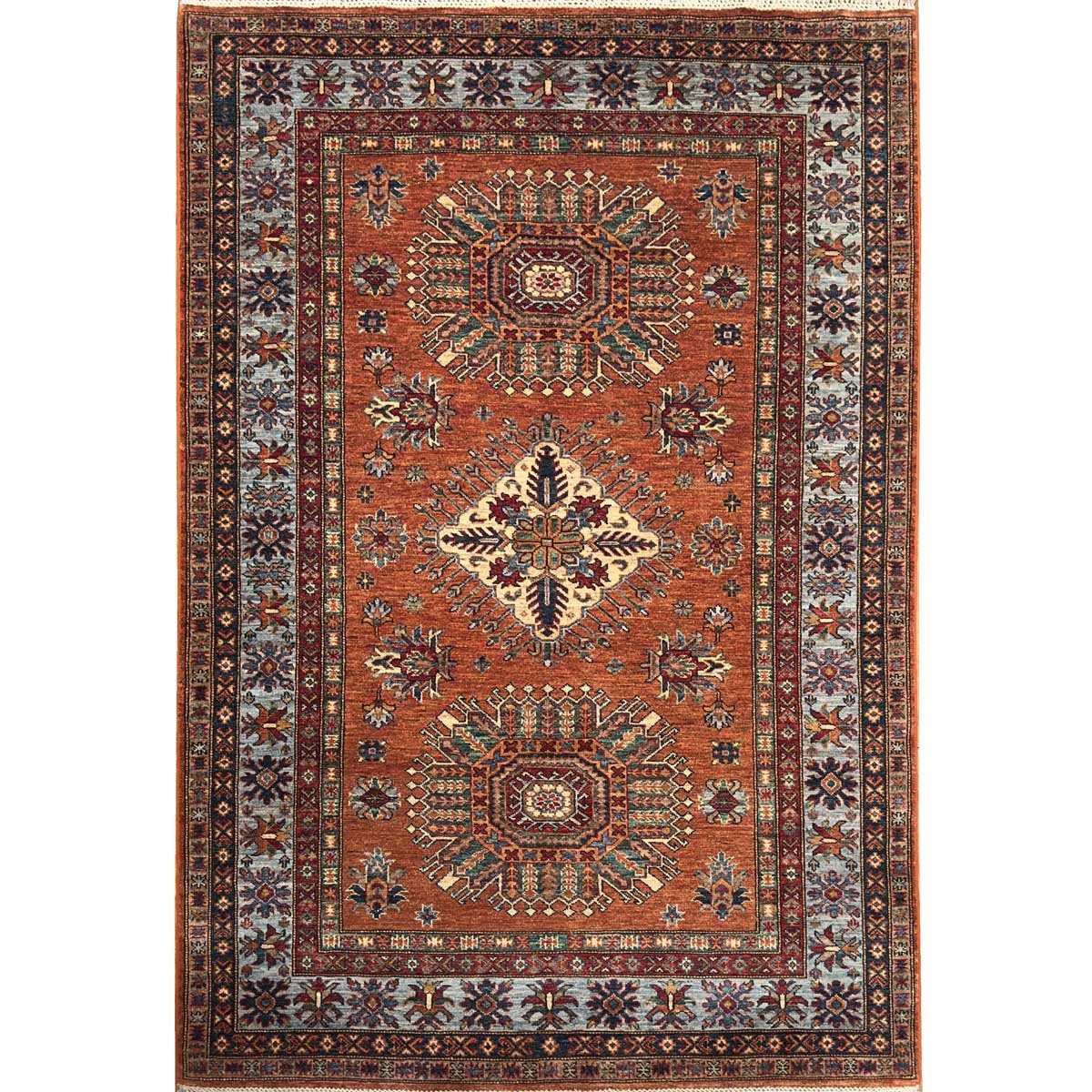 El Dokuma Turuncu Kazak Kabile Yün Halı (155x220 cm)