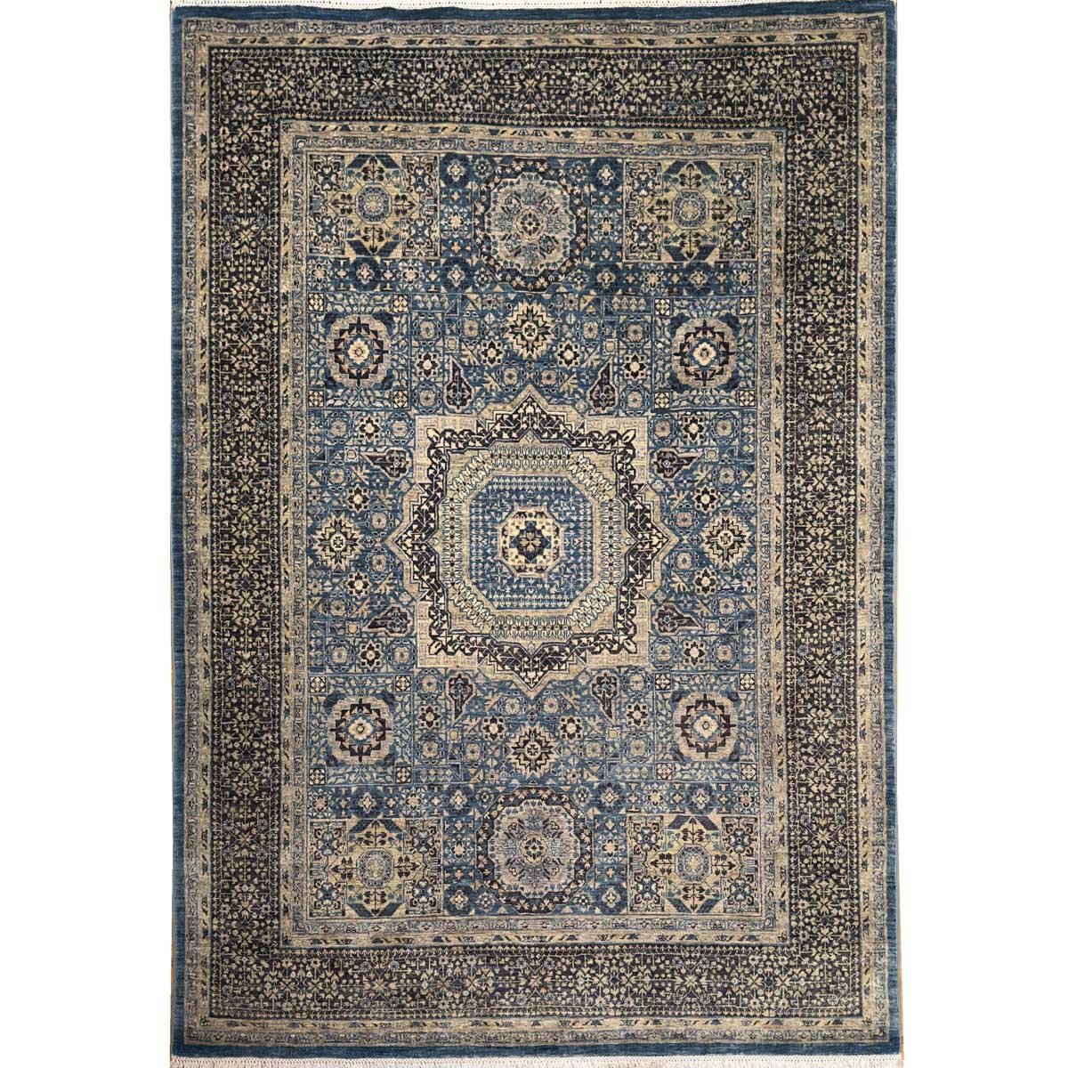 El Dokuma Premium Mavi Memlük Yün Halı (150x210 cm)