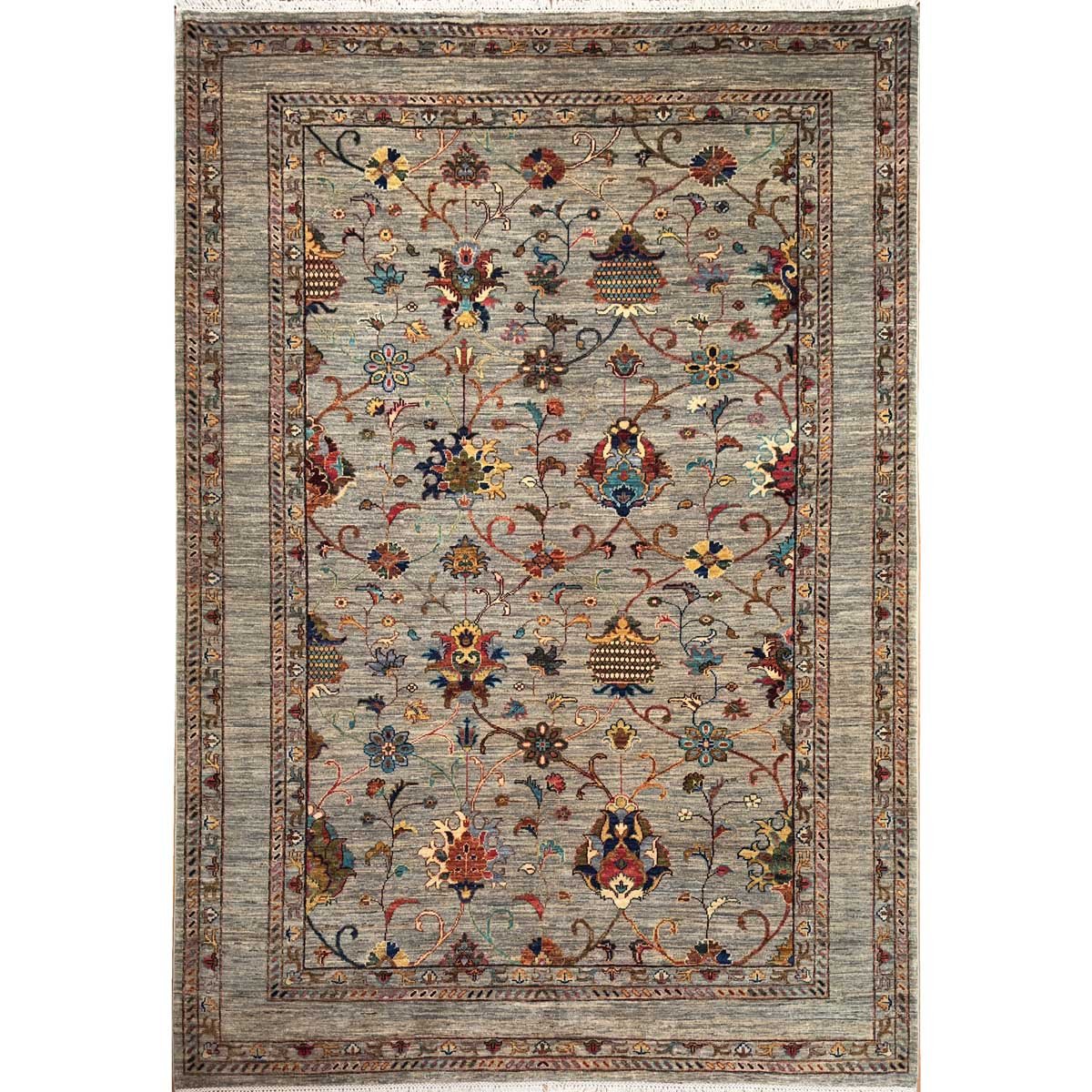 El Dokuma Gri Afgan Sultani Yün Halı (175x240 cm)