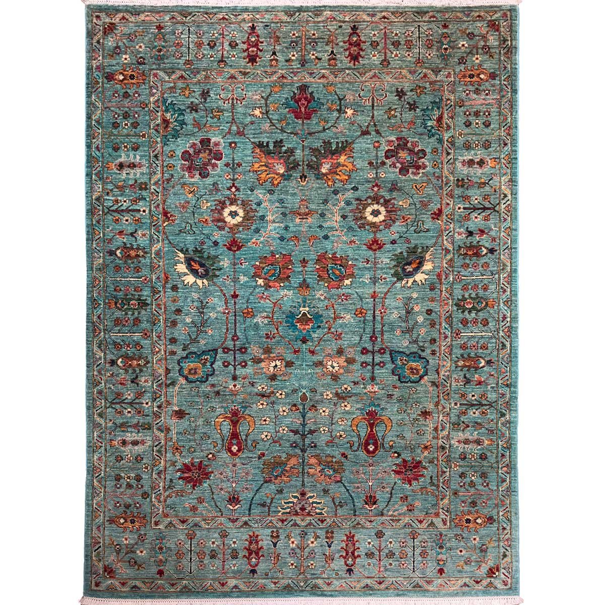 El Dokuma Turkuaz Afgan Sultani Yün Halı (180x240 cm)