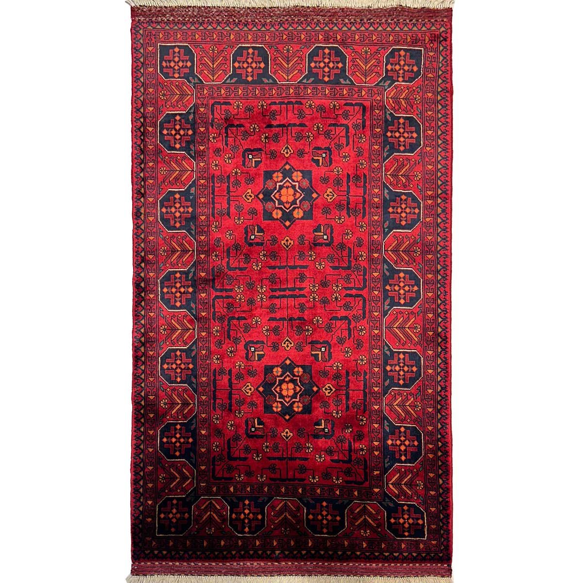 El Dokuma Yıldız Desenli Afgan Yün Halı (90x155 cm)