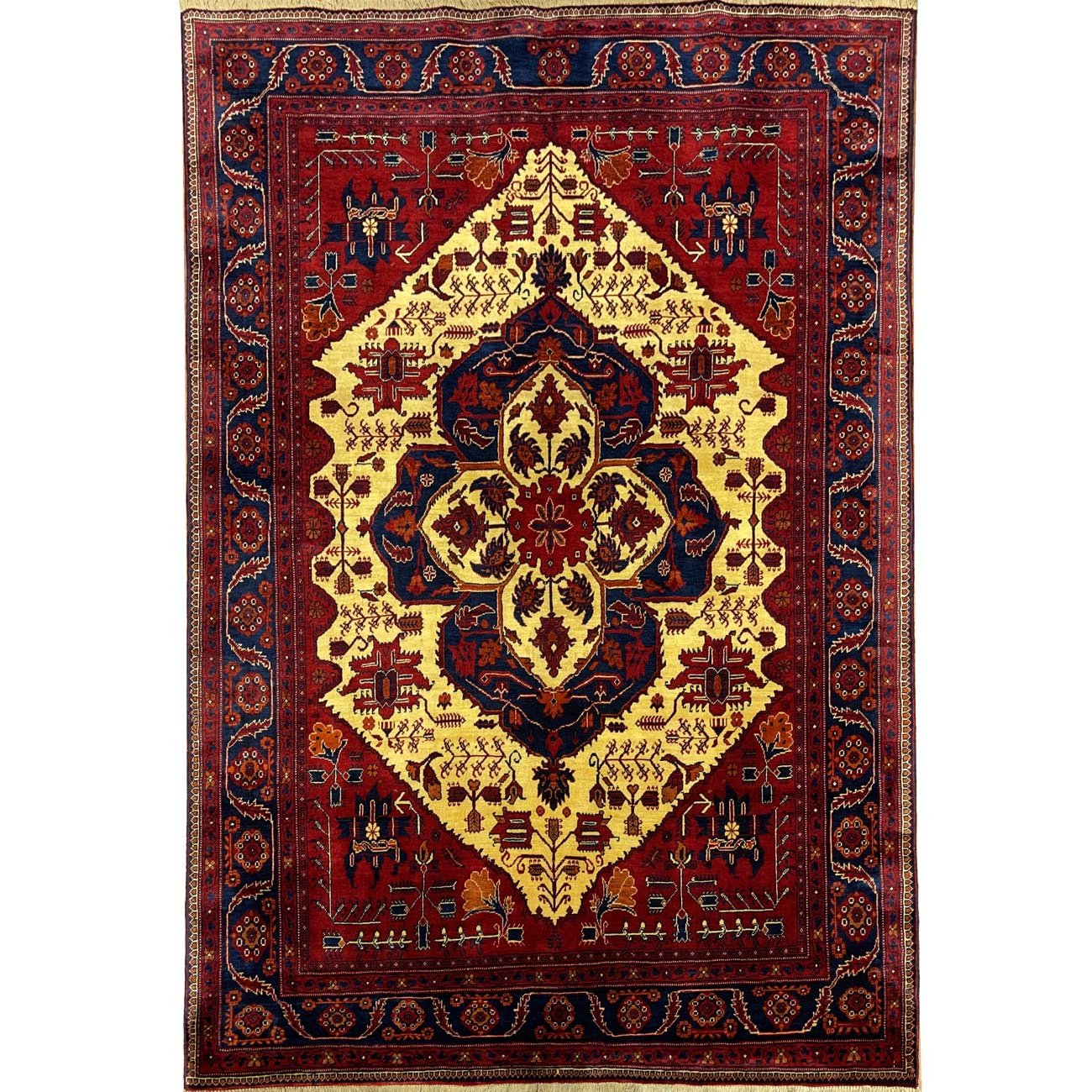 El Dokuma Madalyon Afgan Bilicik Yün Halı (150x190 cm)
