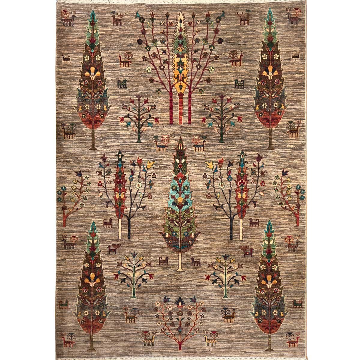 El Dokuma Ağaç Motifli Afgan Kabile Yün Halı (180x240 cm)