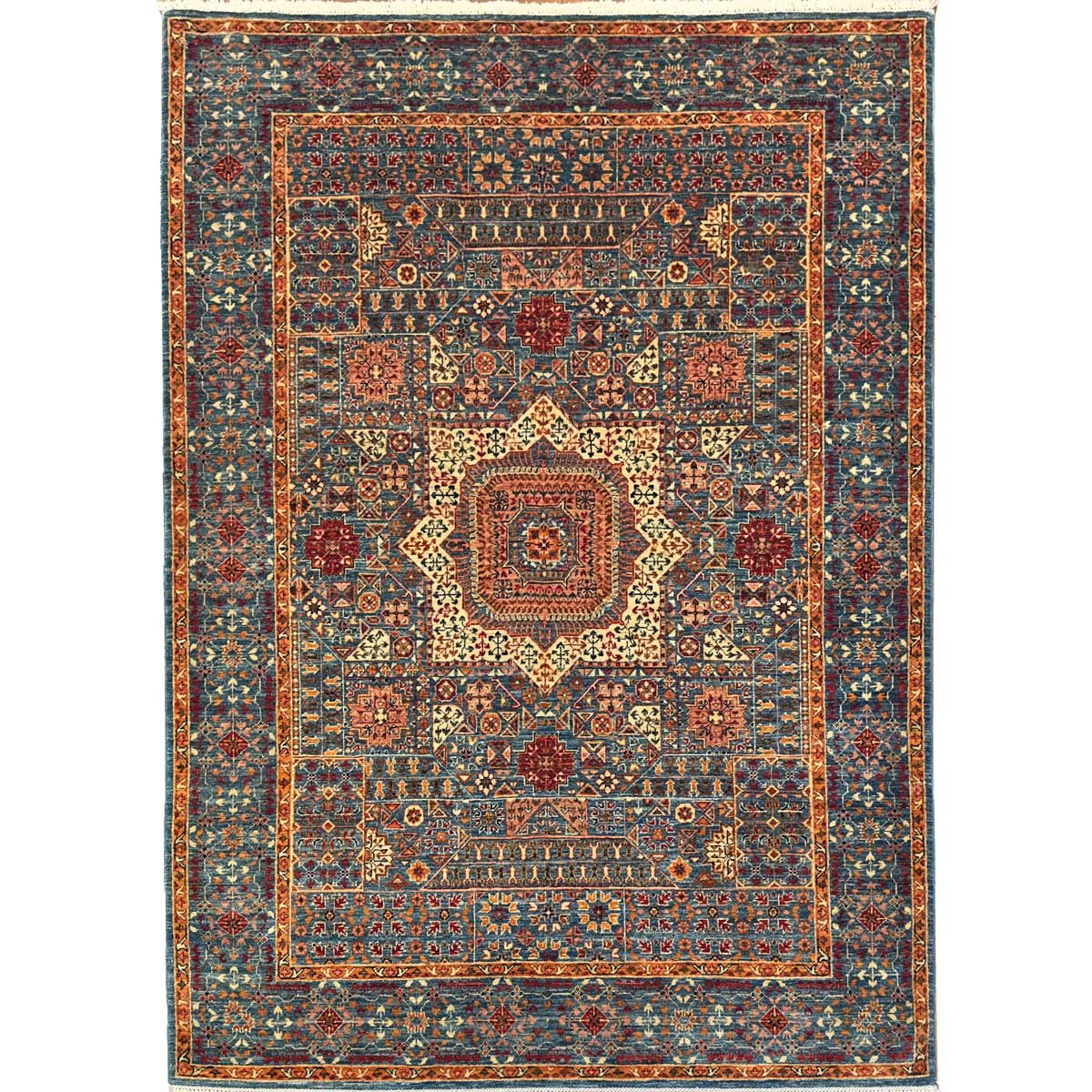 El Dokuma Mavi Memlük Yün Halı (175x245 cm)