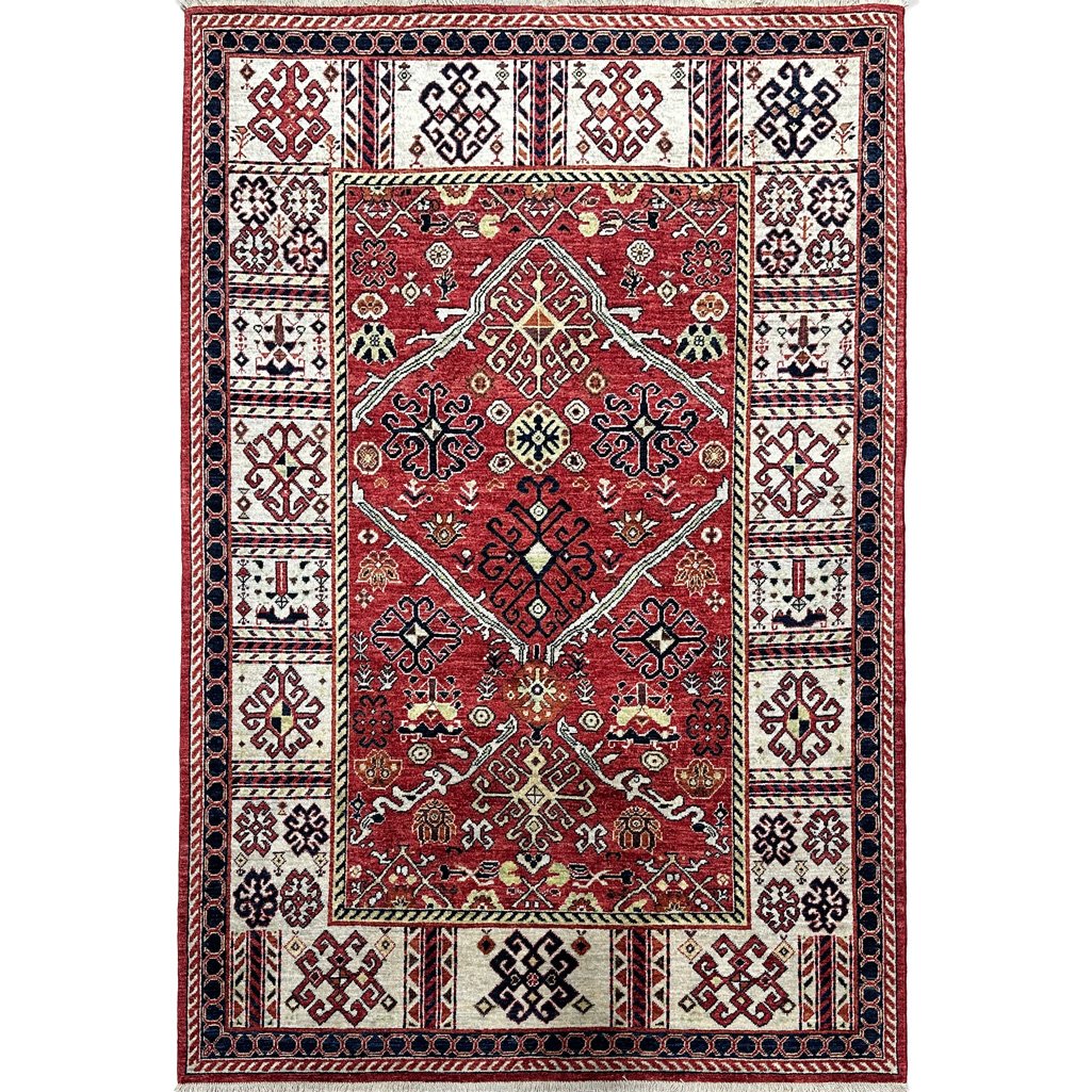 El Dokuma Kırmızı Afgan Kabile Yün Halı (155x215 cm)