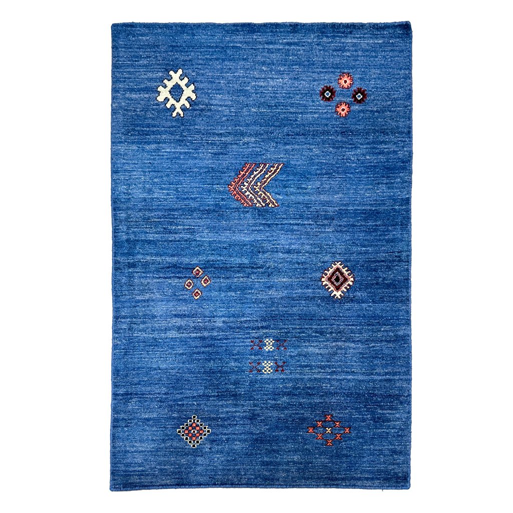 El Dokuma Mavi Modern Yün Halı (100x155 cm)