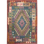 El Dokuma Yeşil Anadolu Desenli Yün Kilim (150x195 cm)