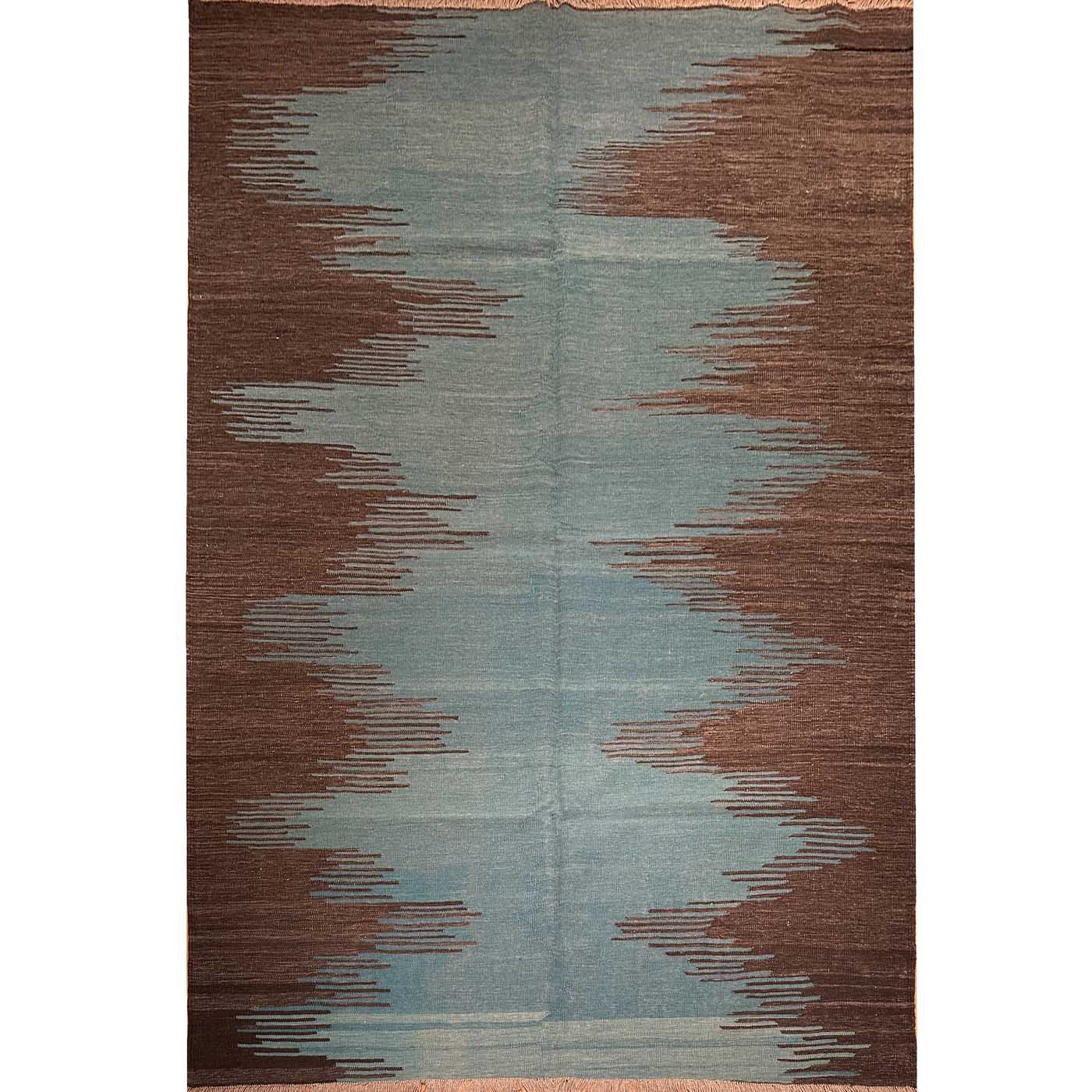 El Dokuma Turkuaz Modern Yün Kilim (200x295 cm)