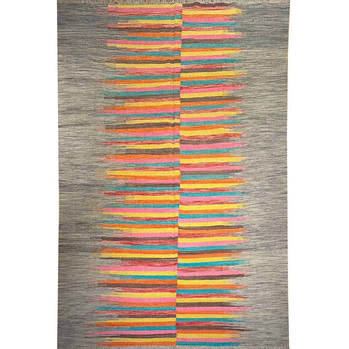 El Dokuma Renkli Modern Yün Kilim (200x300 cm)