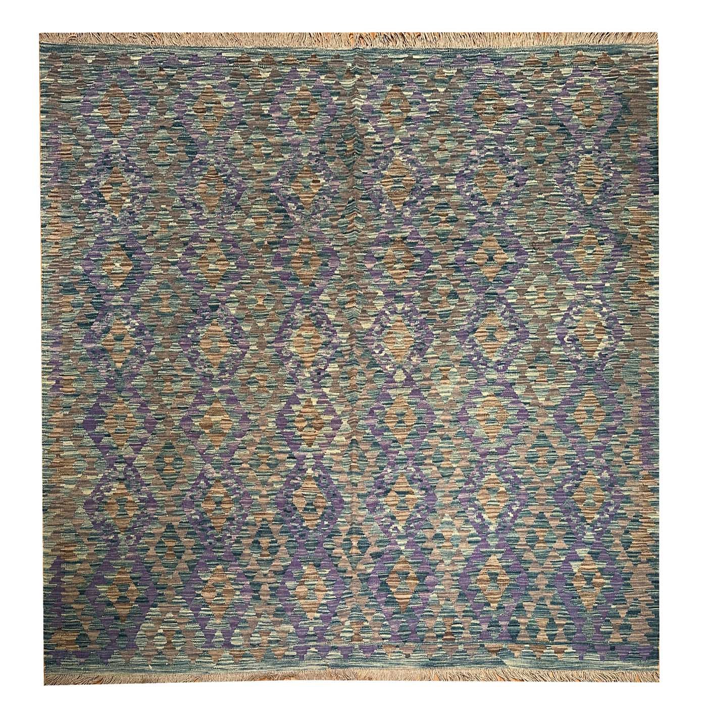 El Dokuma Kare Anadolu Desenli Yün Kilim (200x200 cm)