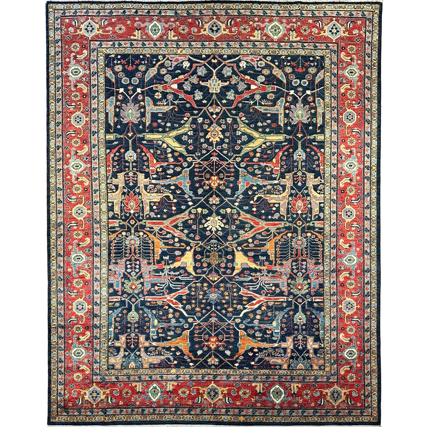 El Dokuma Mavi Bijar İran Tasarım Yün Halı (270x370 cm)