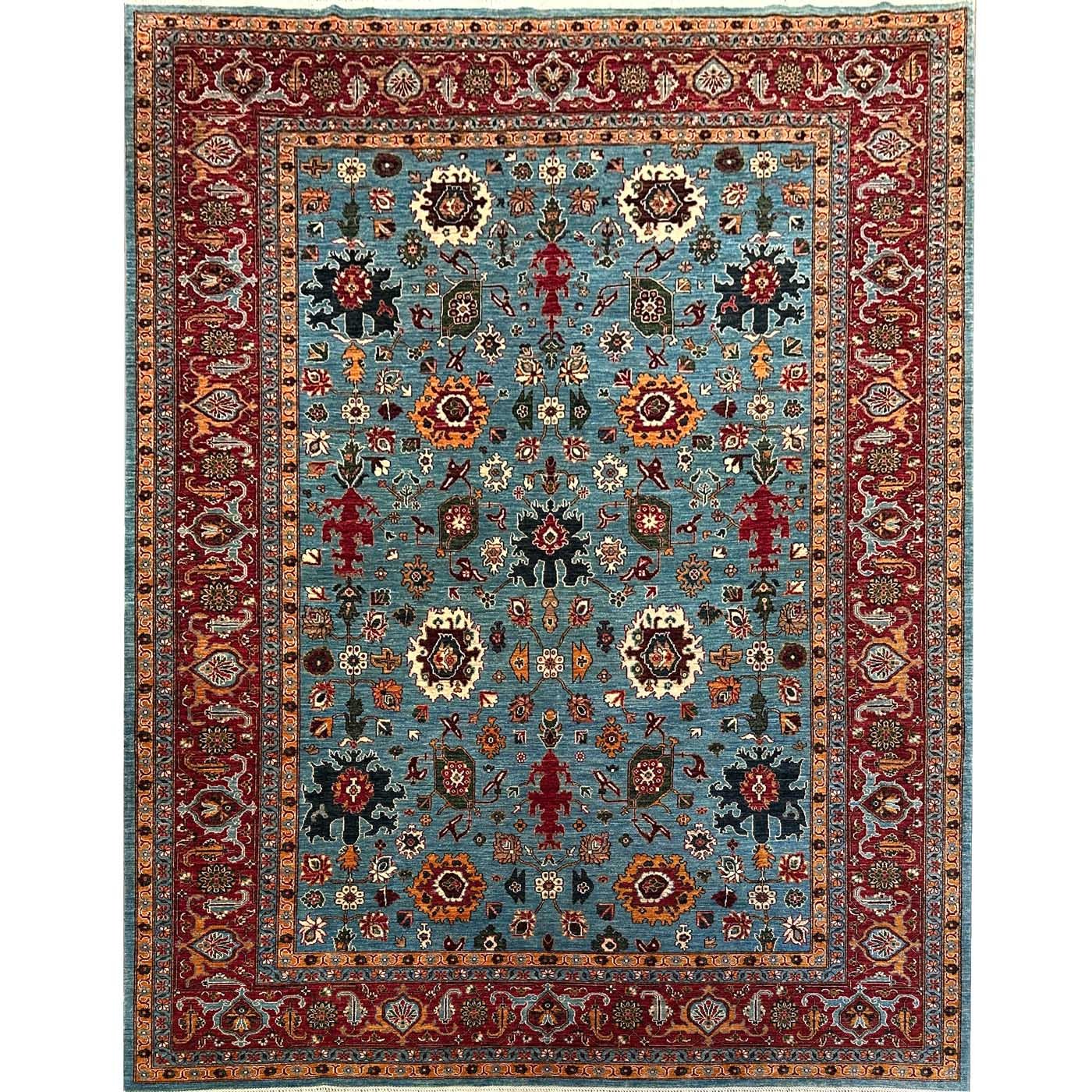 El Dokuma Turkuaz Türk Uşak Yün Halı (280x370 cm)