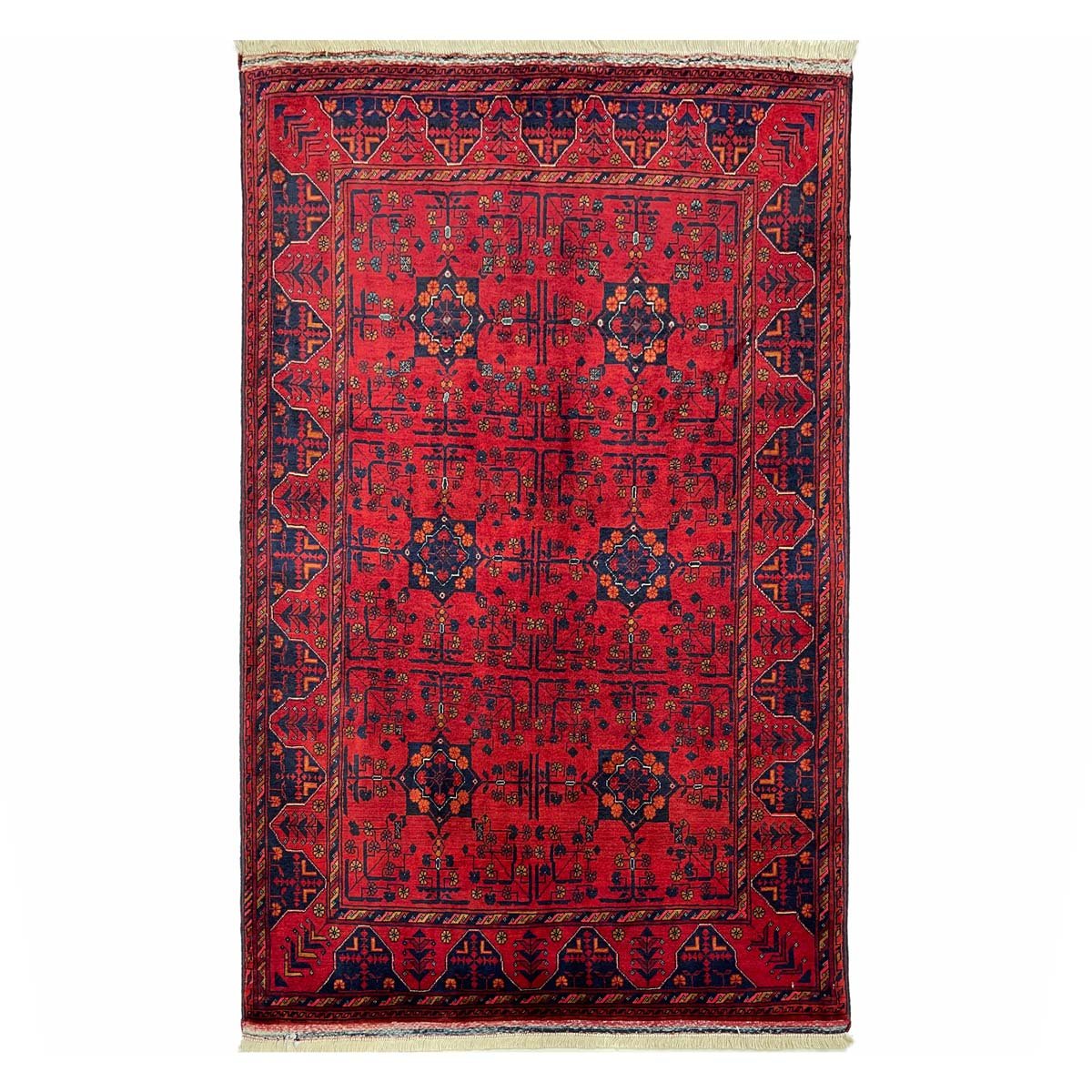 El Dokuma Kırmızı Afgan Bilicik Yün Halı (100x150 cm)