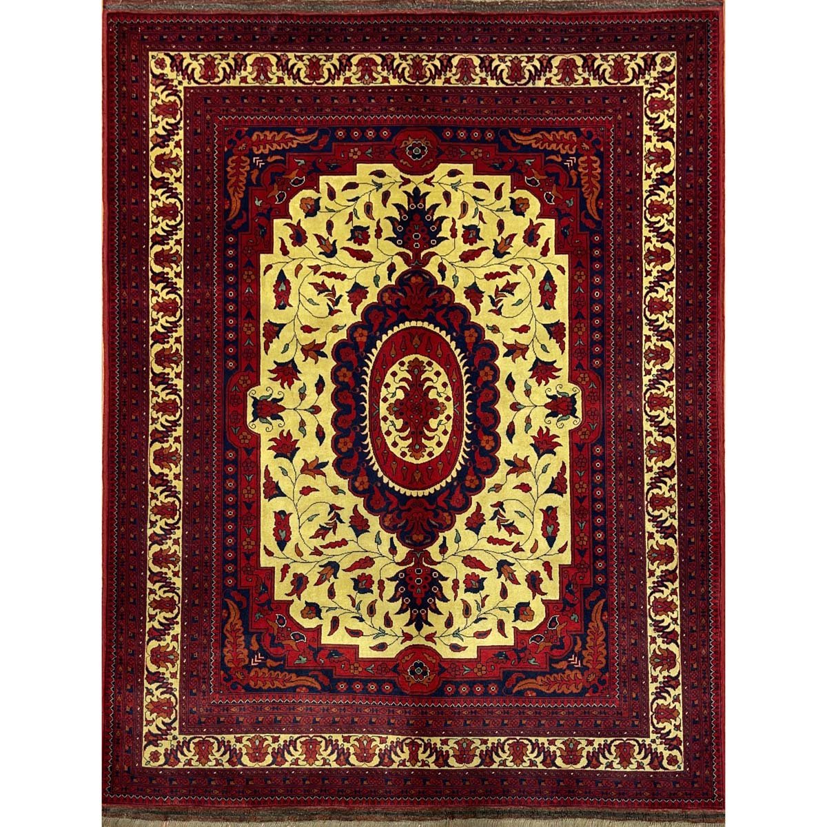 El Dokuma Madalyon Afgan Bilicik Yün Halı (150x195 cm)