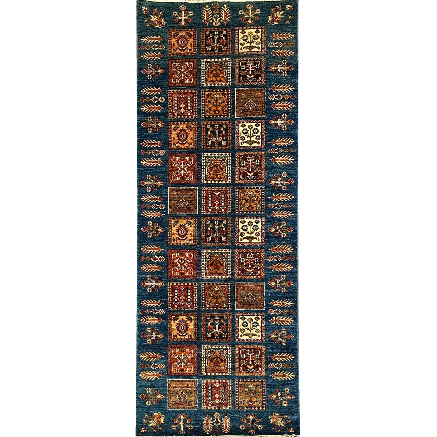 El Dokuma Mavi Bahtiyar Kabile Yün Yolluk Halı (80x255 cm)