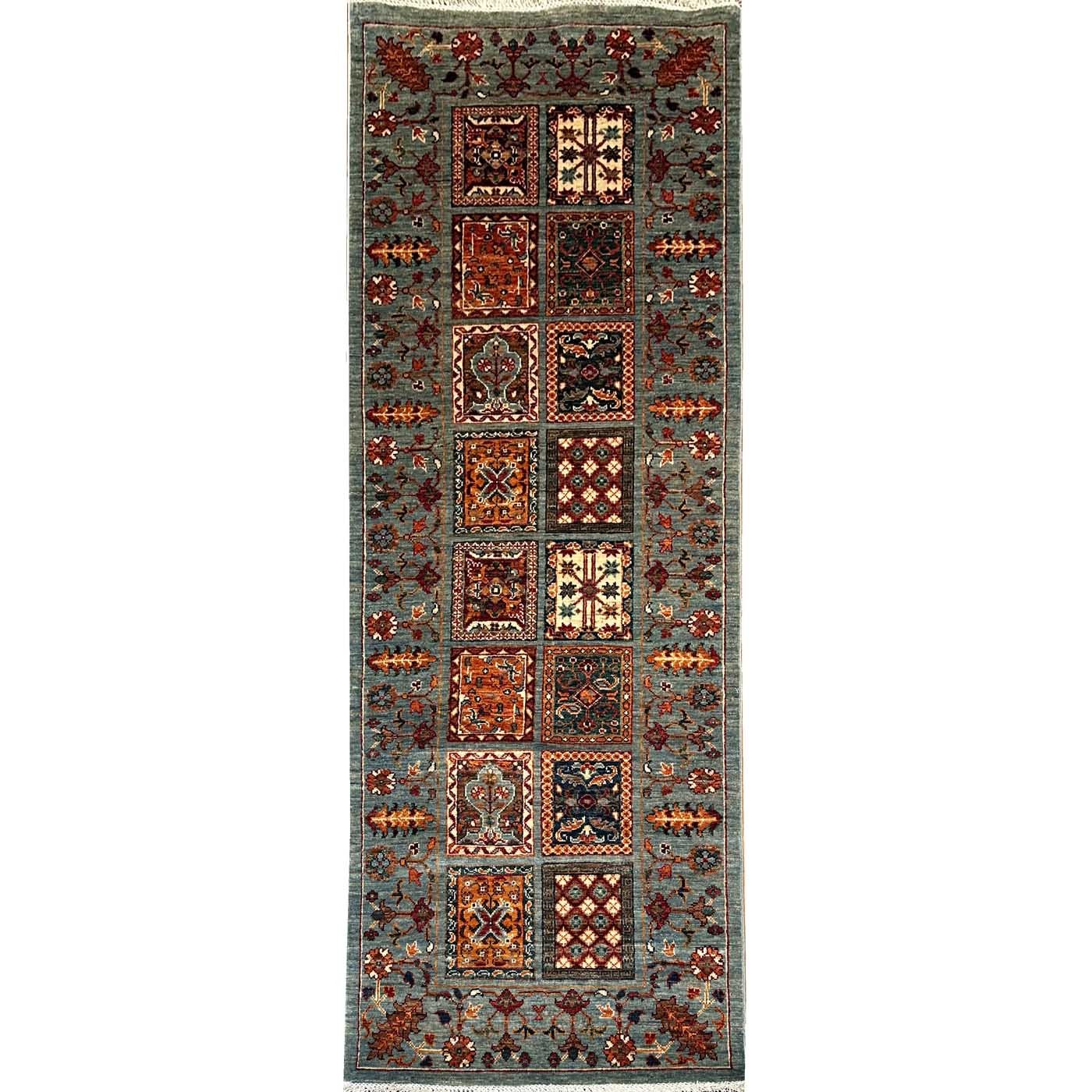El Dokuma Turkuaz Bahtiyar Kabile Yün Yolluk Halı (80x220 cm)