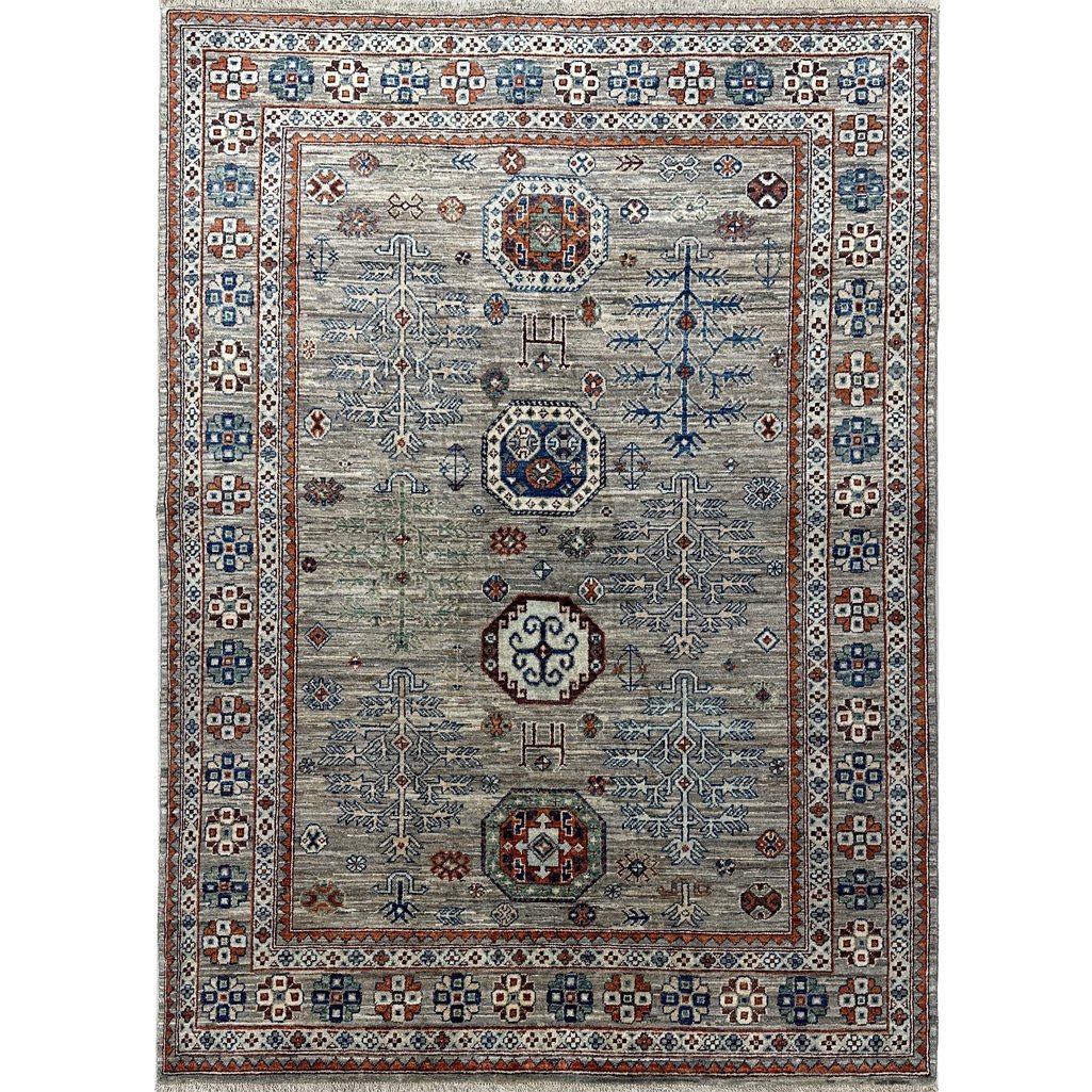 El Dokuma Natural Gri Afgan Kabile Yün Halı (160x210 cm)