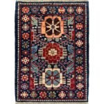 El Dokuma Mavi Afgan Kabile Yün Mini Halı (65x90 cm)