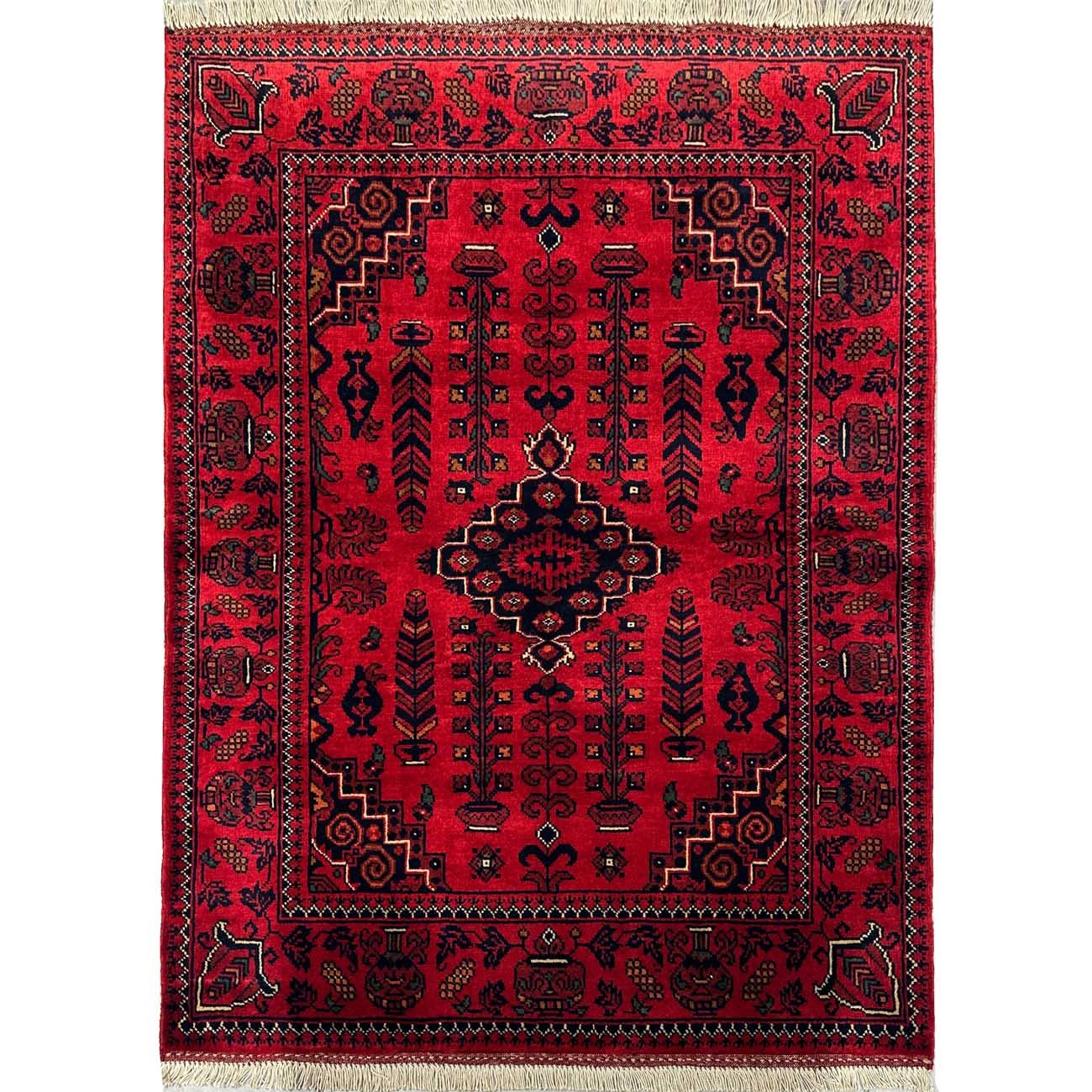 El Dokuma Kırmızı Afgan Yün Halı (85x110 cm)