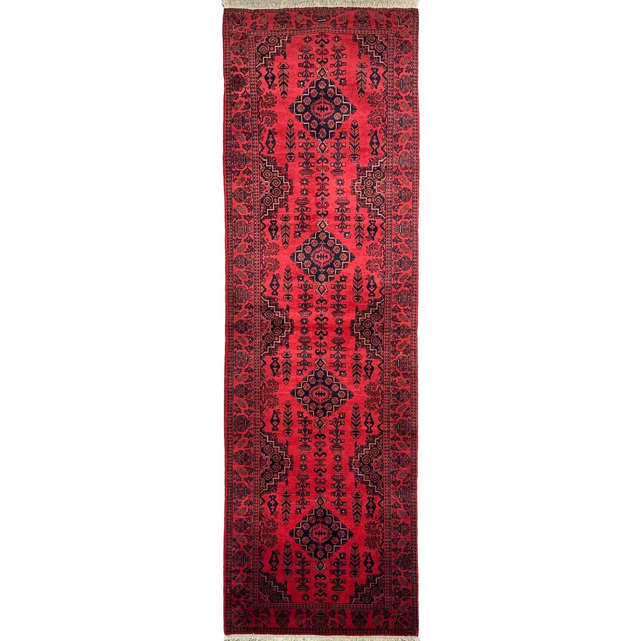 El Dokuma Kırmızı Afgan Yün Yolluk Halı (80x295 cm)