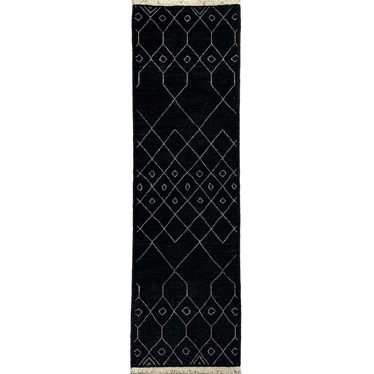 El Dokuma Siyah Modern Yün Yolluk Halı (65x210 cm)
