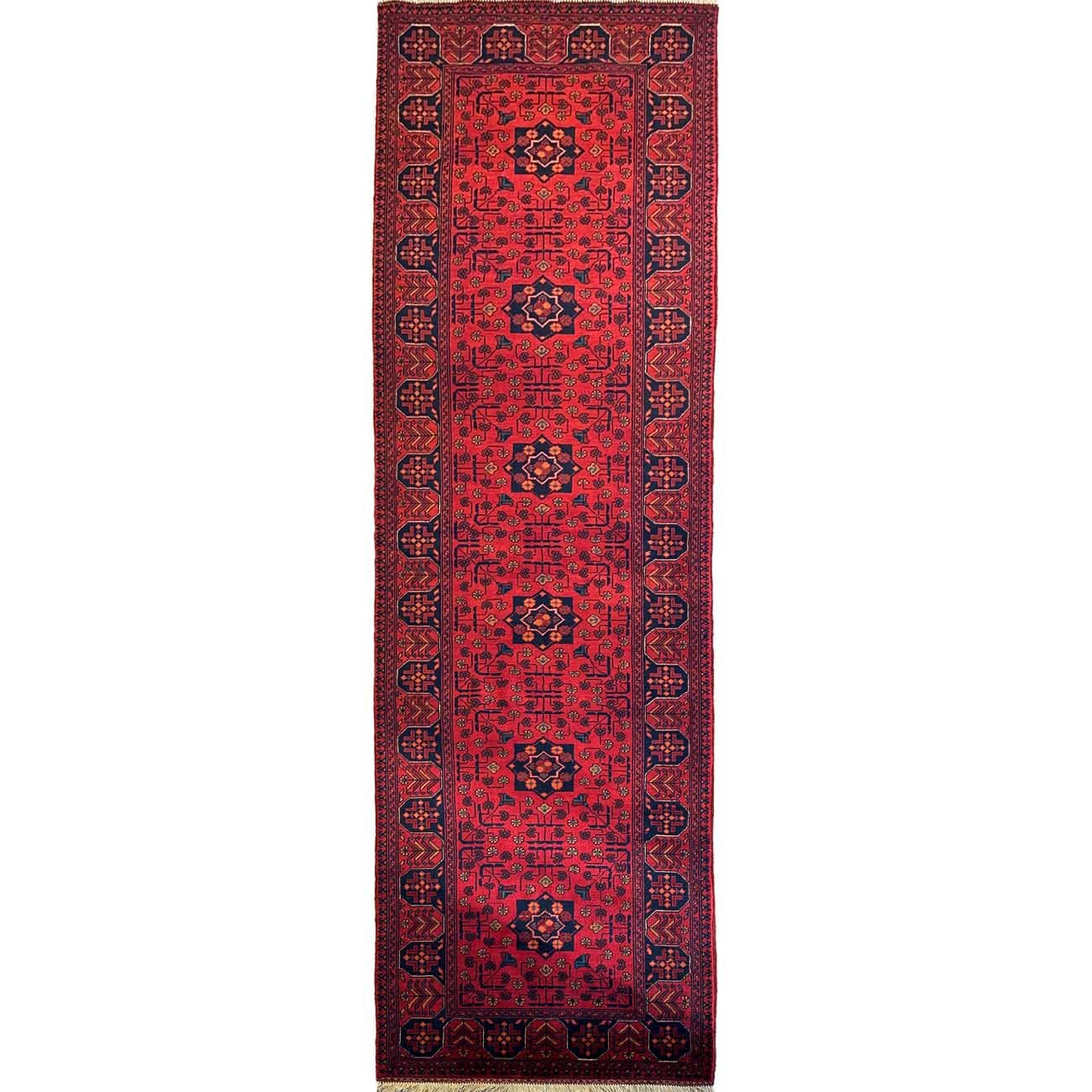El Dokuma Yıldız Desenli Afgan Yün Yolluk Halı (85x300 cm)