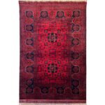 El Dokuma Yıldız Desenli Kırmızı Afgan Yün Halı (105x150 cm)