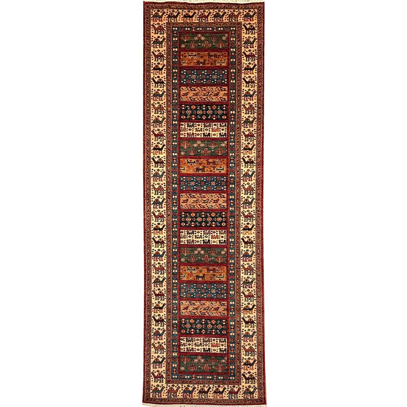 El Dokuma Figürlü Afgan Kabile Yün Yolluk Halı (80x300 cm)