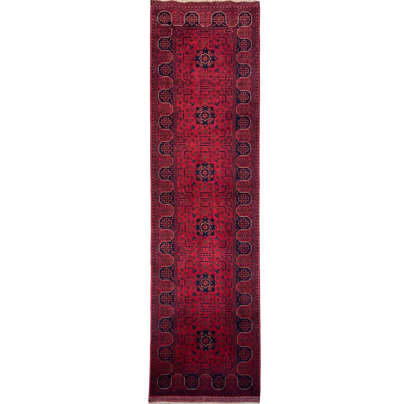 El Dokuma Kırmızı Afgan Yün Yolluk Halı (85x310 cm)