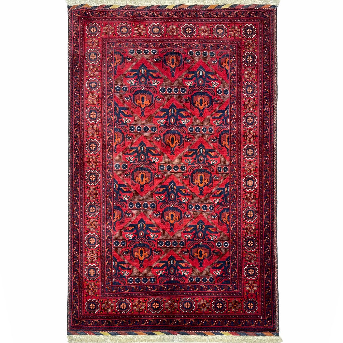 El Dokuma Kırmızı Afgan Bilicik Yün Halı (100x150 cm)