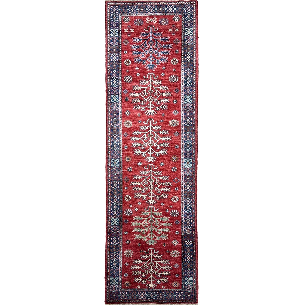 El Dokuma Kırmızı Afgan Kabile Yün Yolluk Halı (85x300 cm)
