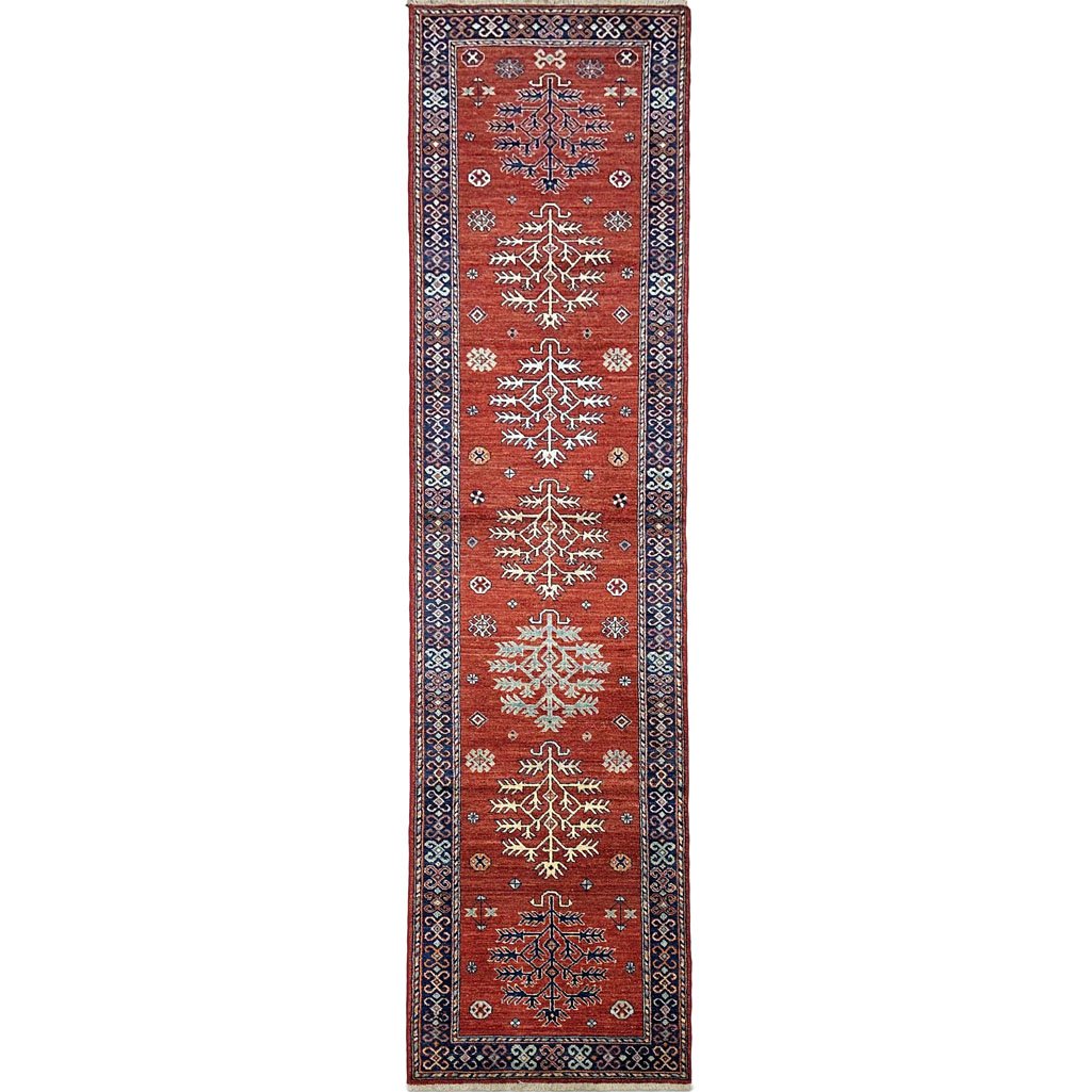 El Dokuma Kırmızı Afgan Kabile Yün Yolluk Halı (80x350 cm)