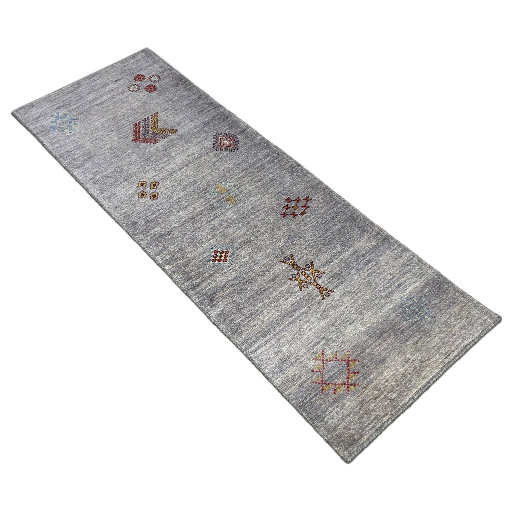 El Dokuma Gri Modern Yün Yolluk Halı (65x175 cm)