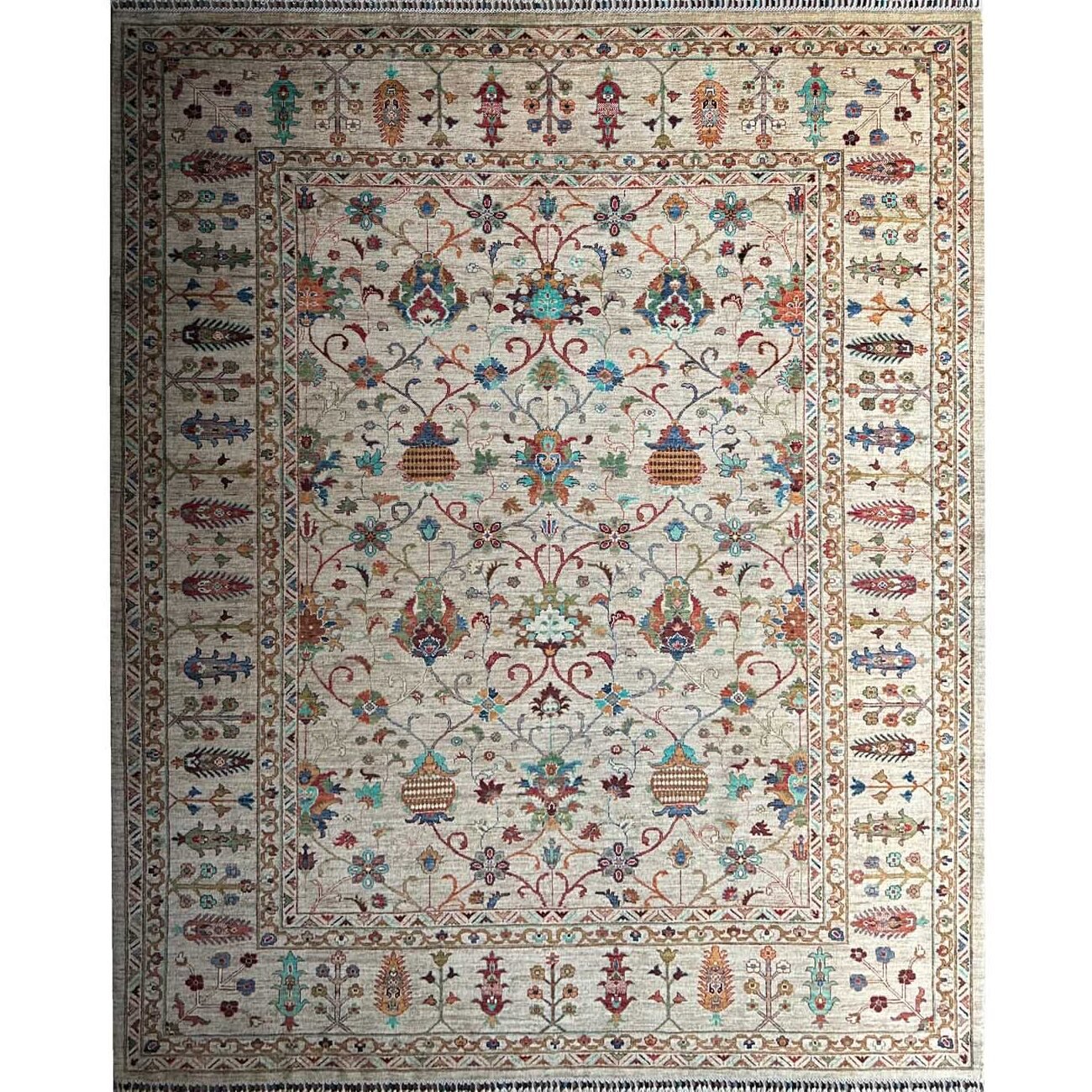 El Dokuma Bej Floral Sultani Yün Halı (245x285 cm)