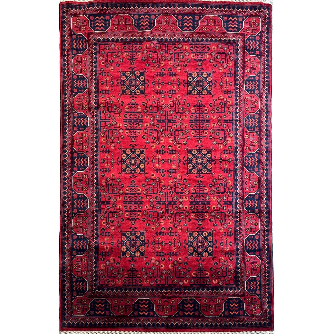 El Dokuma Kırmızı Yıldız Desenlı Türkmen Yün Halı (120x180 cm)