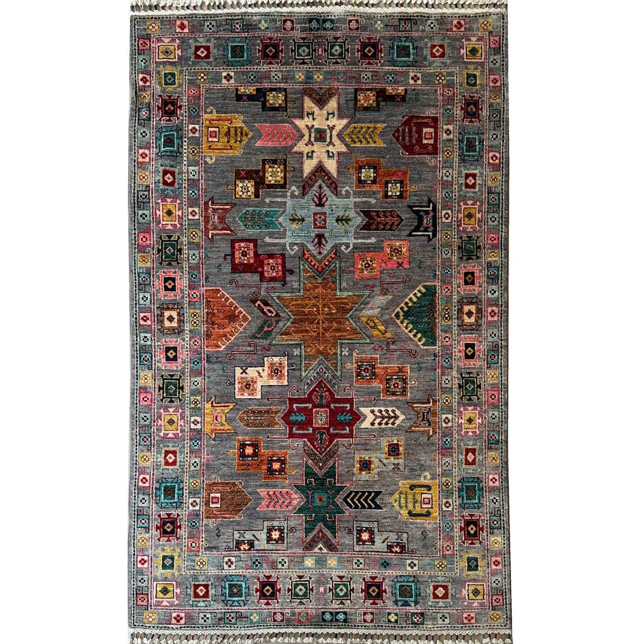 El Dokuma Renkli Türkmen Kabile Yün Halı (120x200 cm)