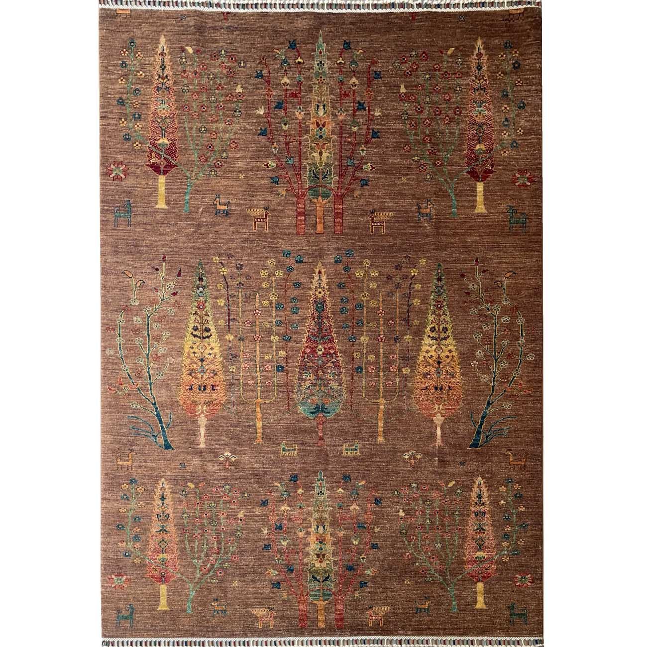 El Dokuma Ağaç Motifli Kabile Yün Halı (170x230 cm)