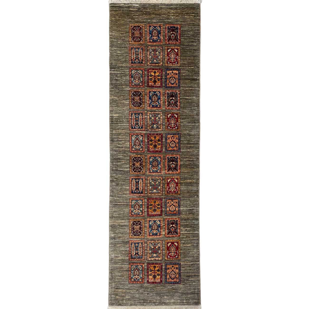 El Dokuma Gri Bahtiyar Yün Yolluk Halı (80x250 cm)