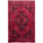 El Dokuma Kırmızı Madalyon Heris Yün Halı (100x160 cm)