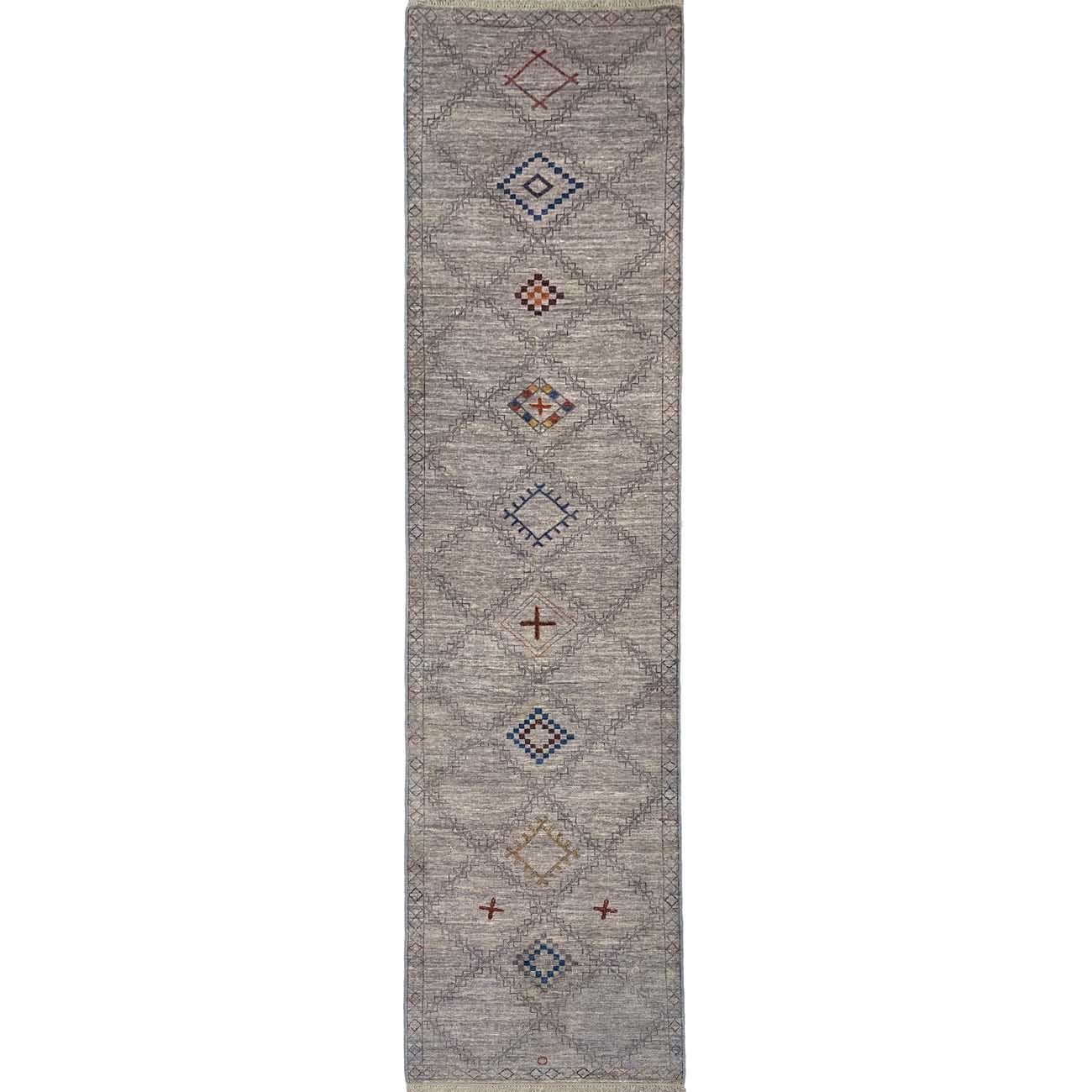 El Dokuma Gri Modern Yün Yolluk Halı (90x360 cm)