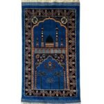 El Dokuma Lacivert Afgan Bilicik Seccade Yün Halı (85x125 cm)