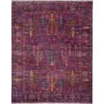 El Dokuma Mor Hayat Ağacı Yün Halı (250x310 cm)