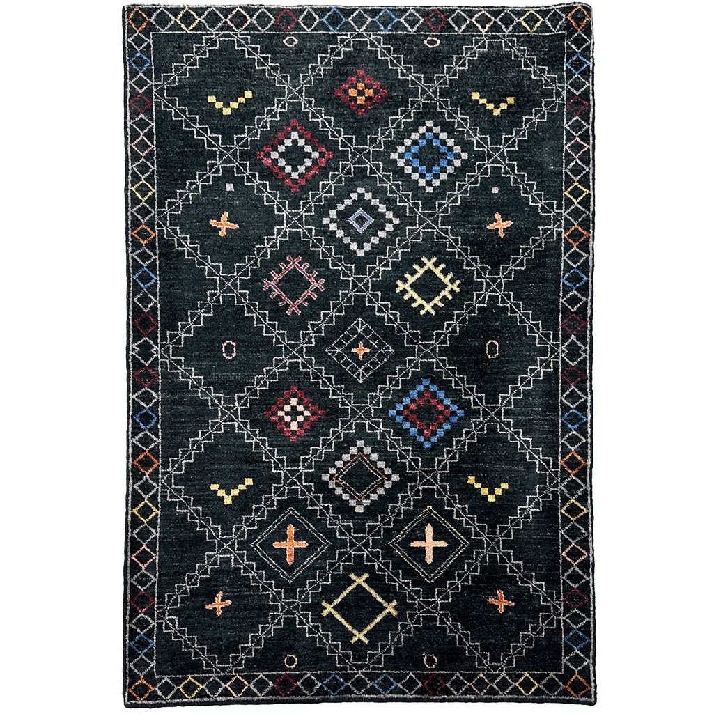 El Dokuma Siyah Modern Yün Halı (100x155 cm)