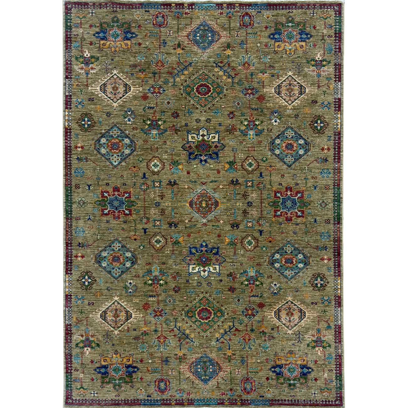 El Dokuma Yeşil Kabile Yün Halı (200x300 cm)