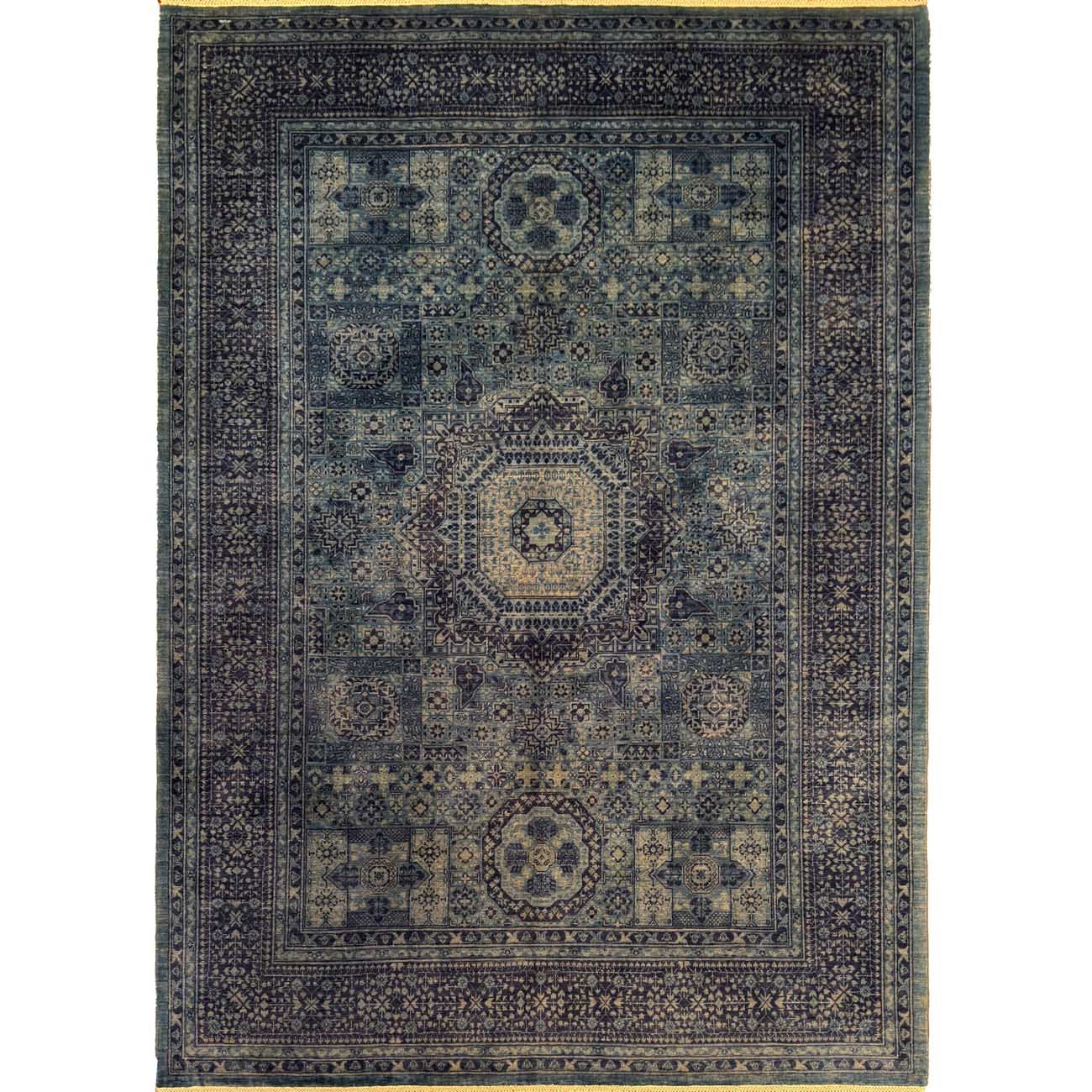 El Dokuma Mavi Memlük Yün Halı (175x240 cm)