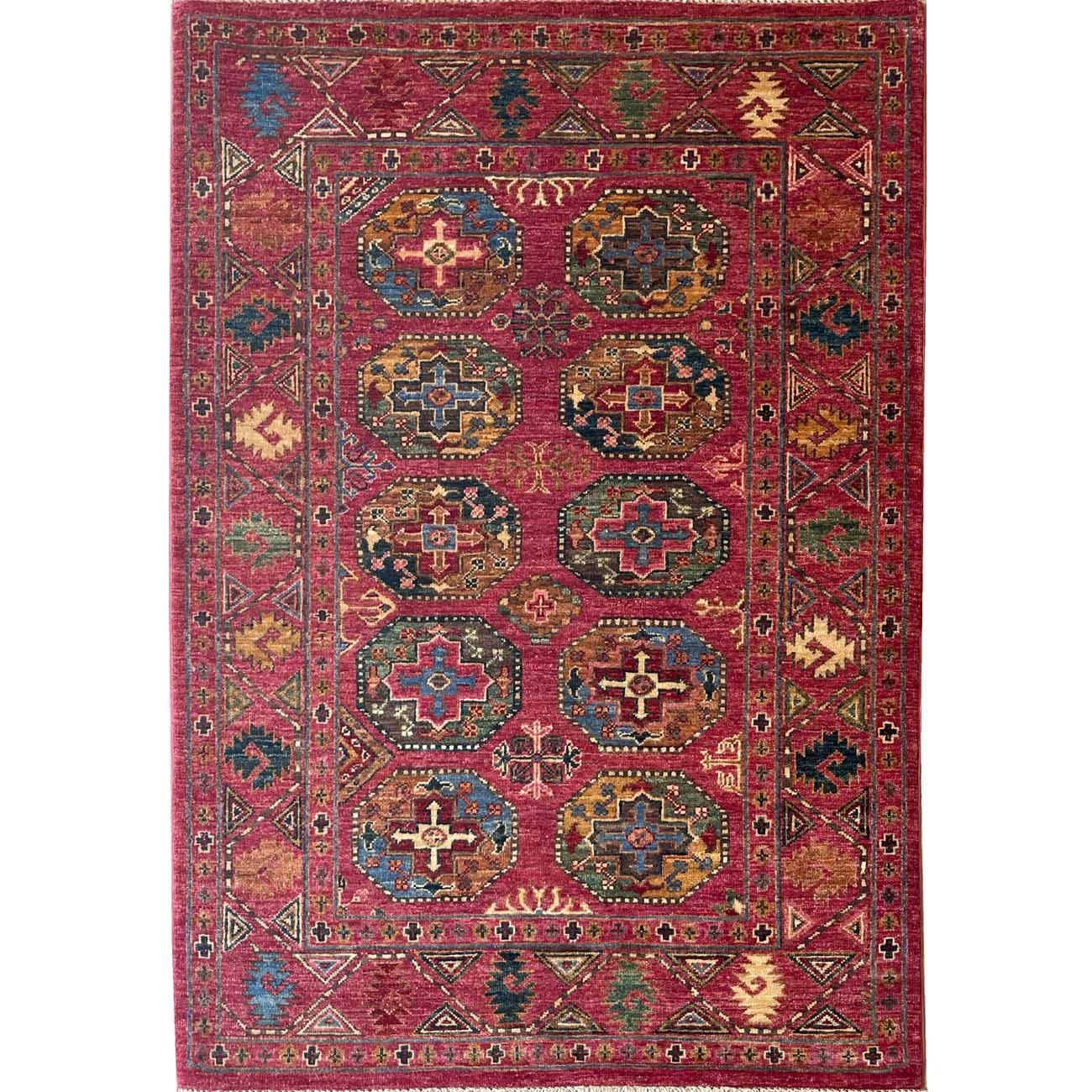 El Dokuma Pembe Ersari Türkmen Yün Halı (100x150 cm)