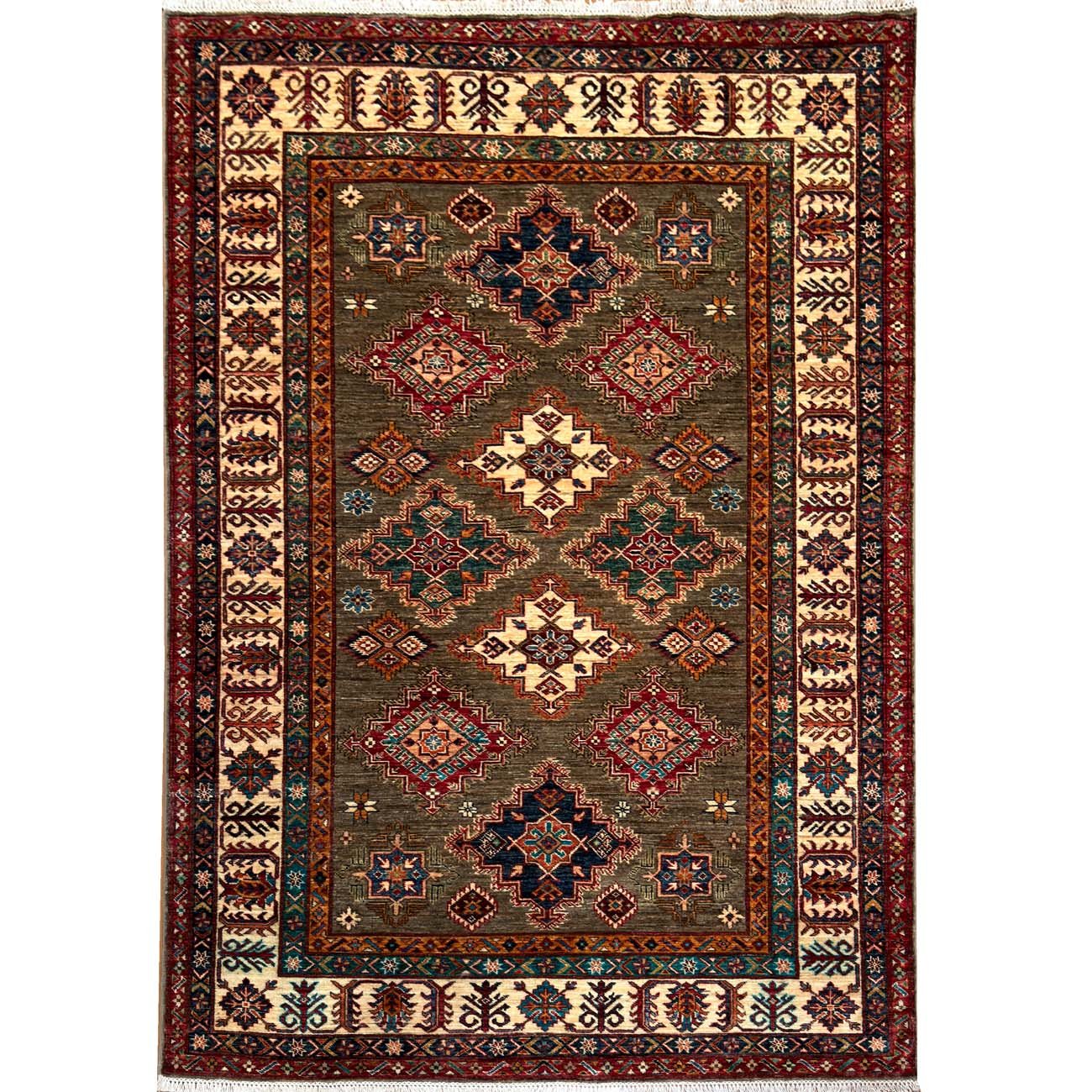 El Dokuma Natural Gri Kazak Yün Halı (170x235 cm)